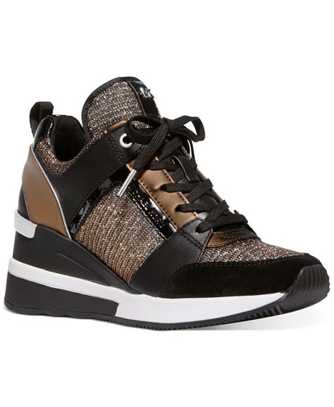 michael kors black leather trainers|Michael Kors black wedge sneakers.